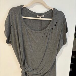 Express Distressed Gray Short Sleeve Tie Front T-Shirt